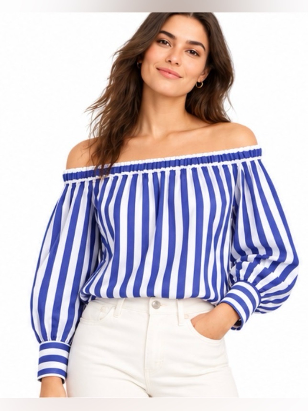 J.Crew Collection x Thomas Mason Striped Off Shoulder Cotton Blouse Size 12